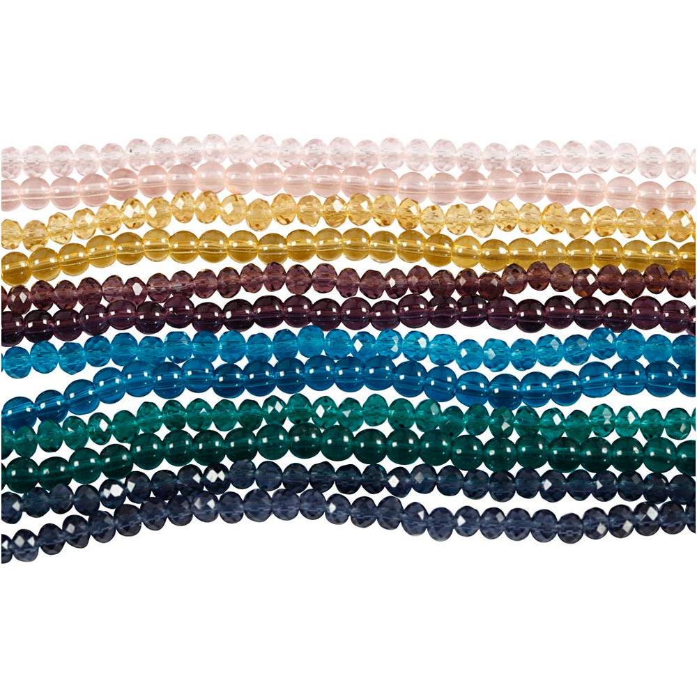 Creativ company glas en facet kralen, d 4 mm, gatgrootte 1 mm, 12x45 stuk 1 doos