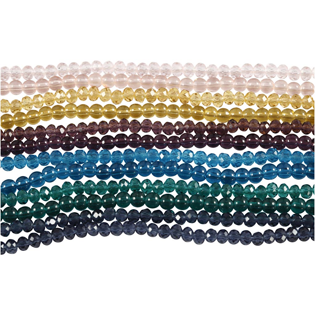 Creativ company glas en facet kralen, d 4 mm, gatgrootte 1 mm, 12x45 stuk 1 doos