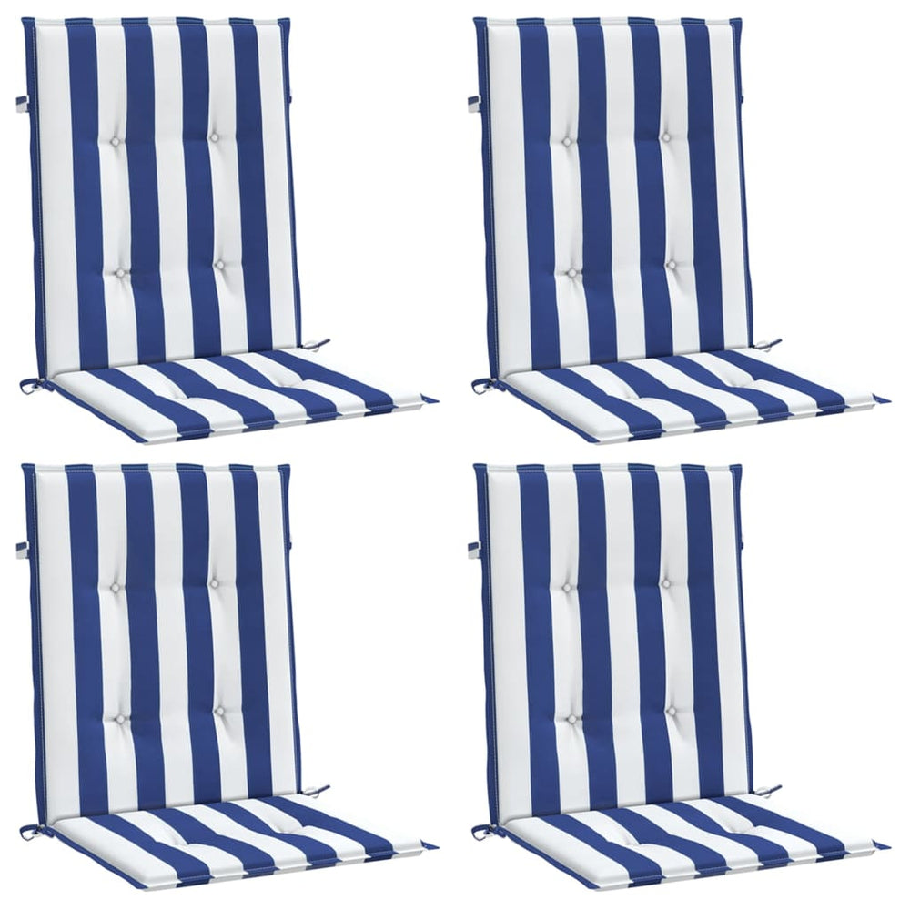 Vidaxl stoelkussens 4 st lage rug gestreept stof wit en blauw