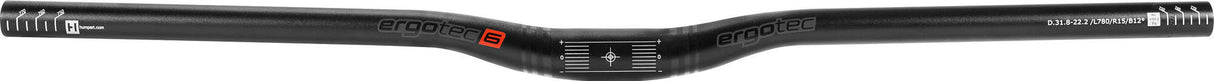 ERGOTEC handlebar "Low Riser Bar"grip width: 780mm, aluminium 6061, Ø 31,8mm, rise: 15mm, 12/5° backsweepLevel 6, e-Bike ready according to ergotec Safety Level Table, self-service package, grip length: 230mm, 390g