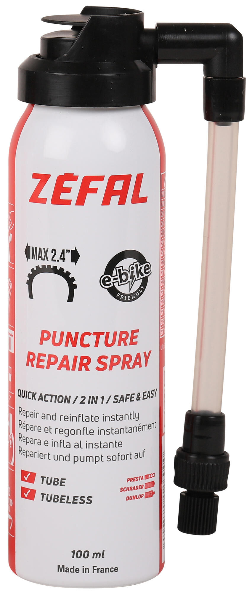 ZÉFAL puncture spray "Repair Spray"for all tire types, with and without tube, removal of the tire not necessary