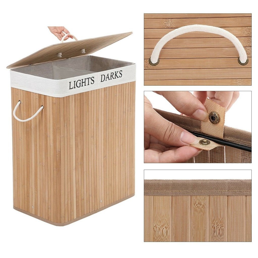 Homestyle pro rechthoekige bamboe wasmand + tekst 52x32x63 cm naturel wit