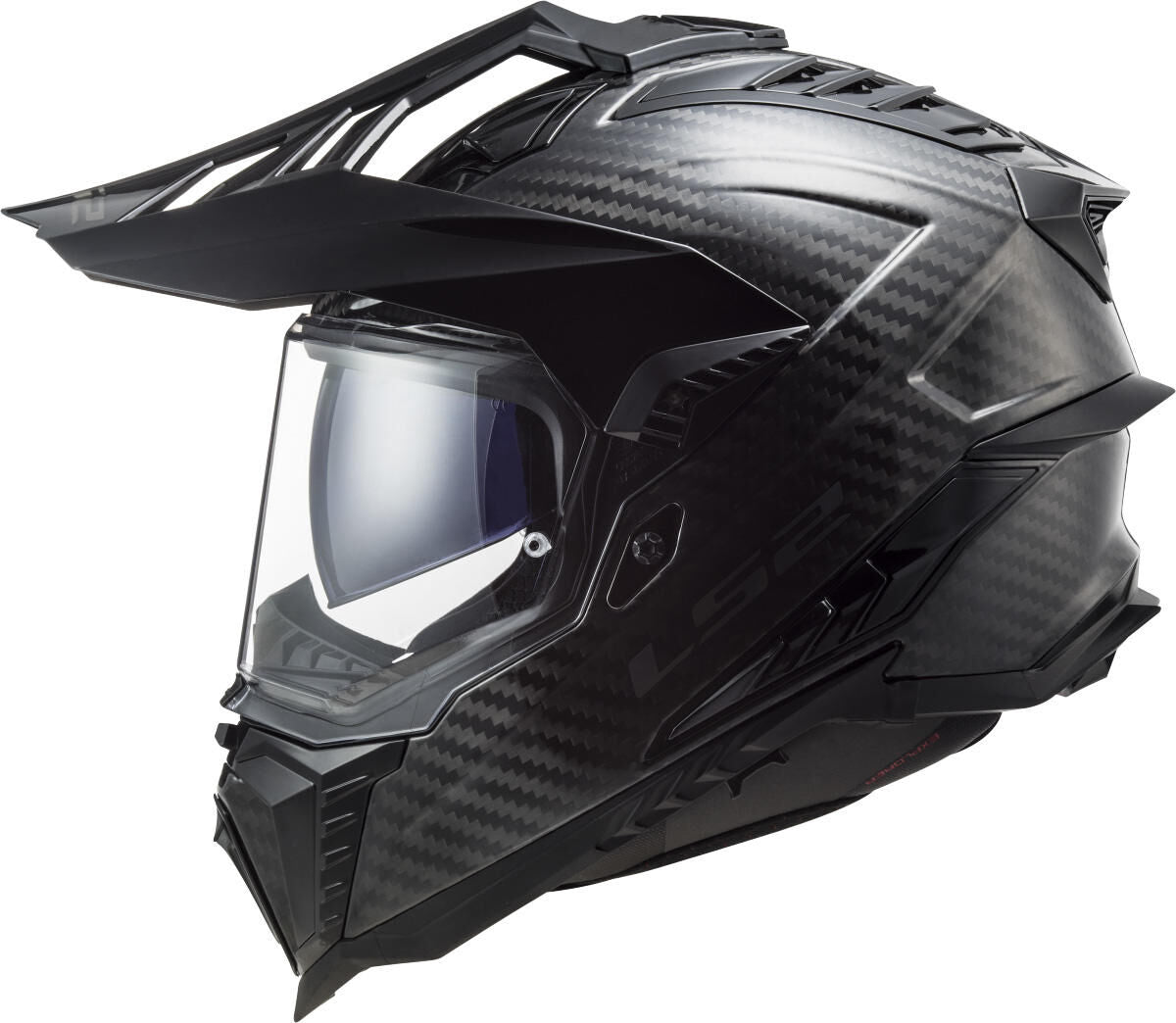 Ls2 endurohelm mx701 explorer carbon solid , materiaal: gelakt carbon, dubbele d-sluiting helmet mx701 exp.car. solid l black