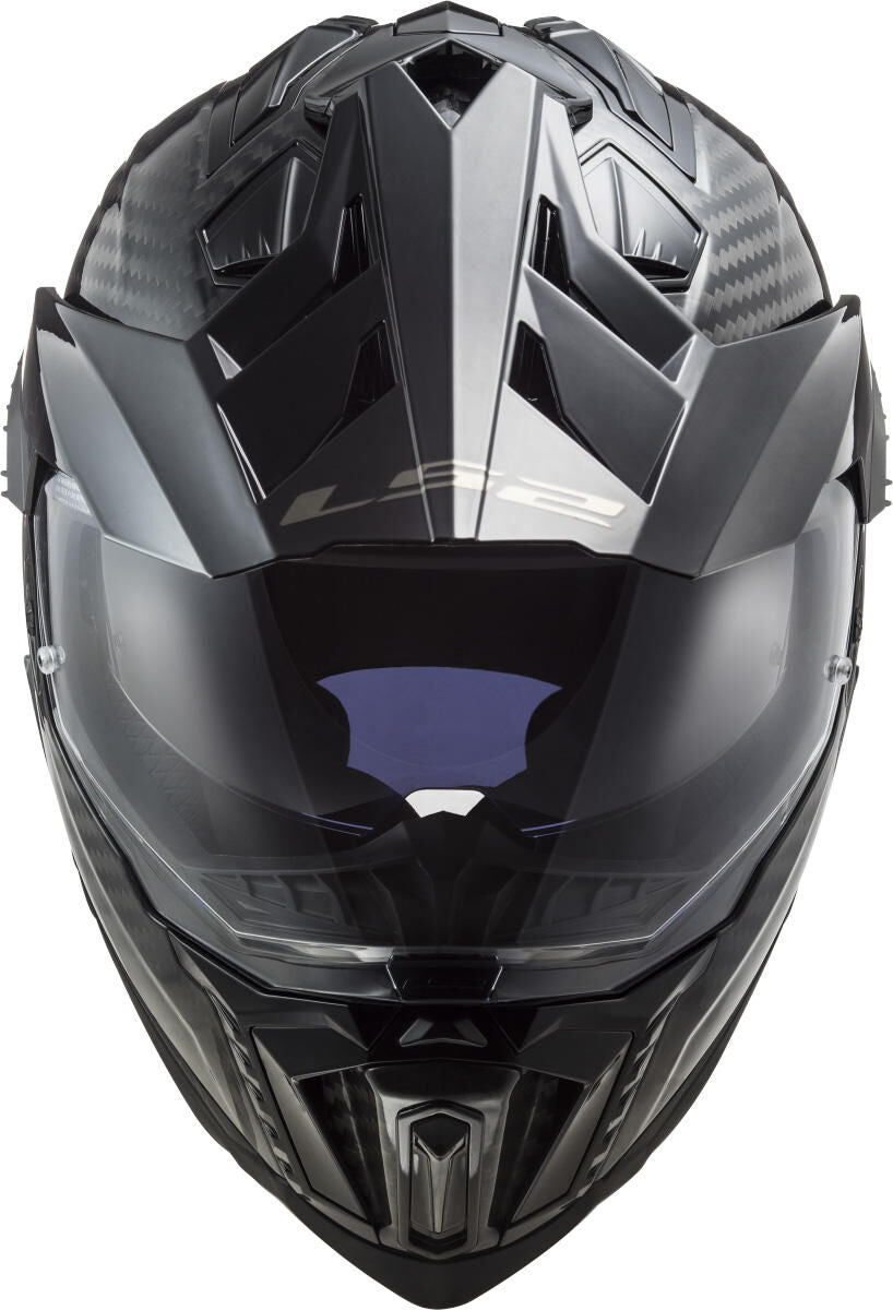 Ls2 endurohelm mx701 explorer carbon solid , materiaal: gelakt carbon, dubbele d-sluiting helmet mx701 exp.car. solid l black