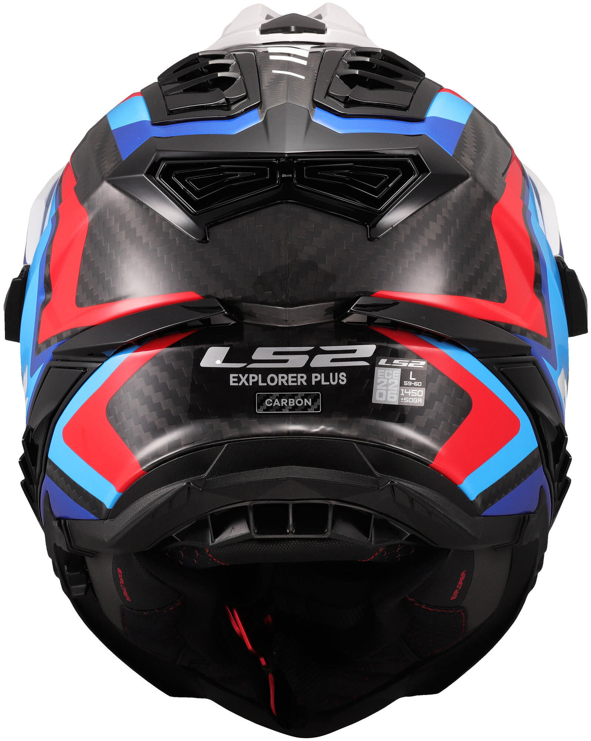 Ls2 endurohelm mx701 explorer carbon frontier ii , inwendig zonnevizier, uitneembaar, wasbaar, hypoallergeen en ademend, verstevigde kinriem, rescue wangkussentjes, dubbele d-voering helmet mx701 expl. car.fr.ii xxl wh blue bl