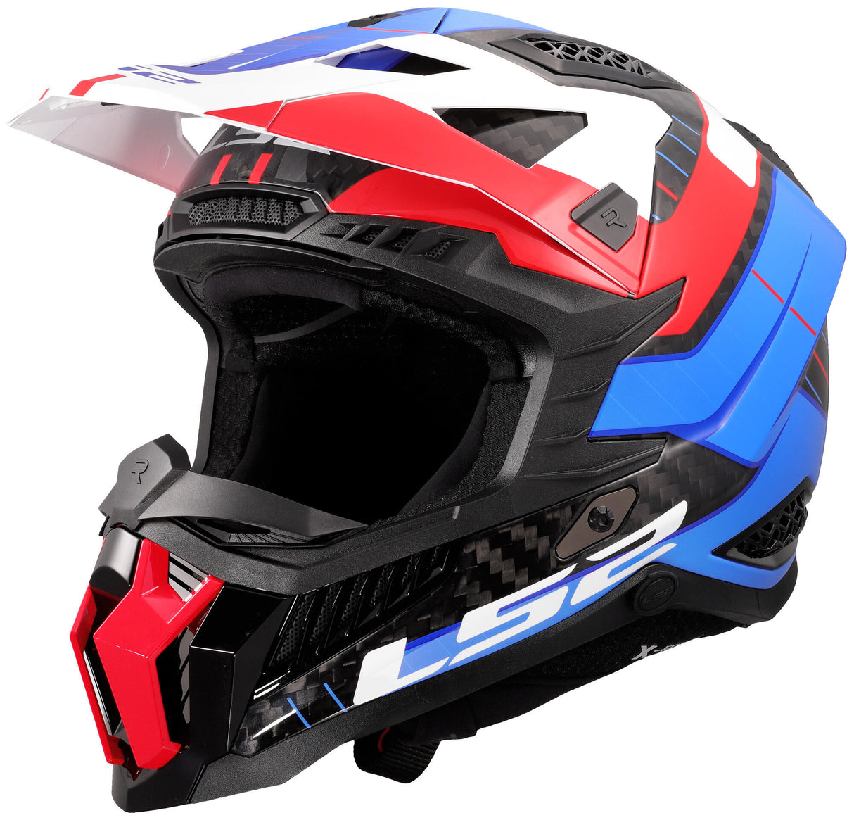 Ls2 crosshelm mx703 x-force galuo , ademend en hypoallergeen. helmet x-force galuo white red blue gr. m