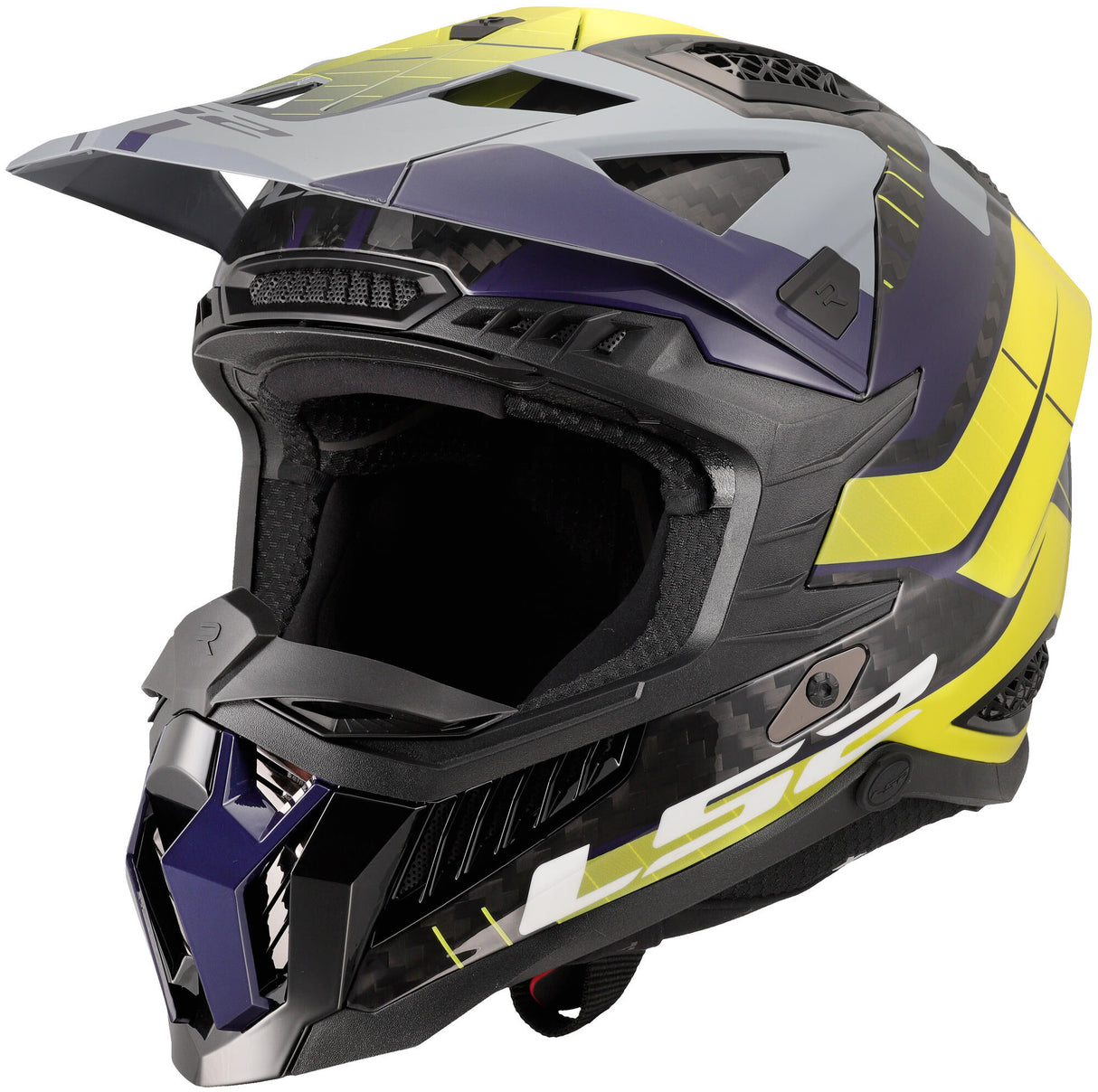 Ls2 crosshelm mx703 x-force galuo, versterkt en hypoallergeen. helm x-force galuo grijs neon geel gr. l
