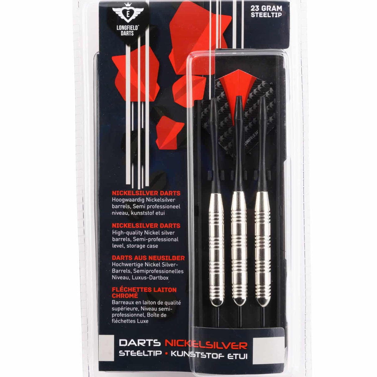 Engelhart longfield darts nickelsilver dartpijlen 23 gram met hoesje