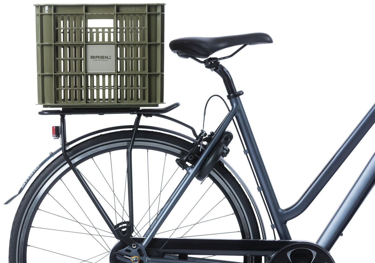 Basil fietskrat, voorop "crate l" fr.basket basil crate l moss green