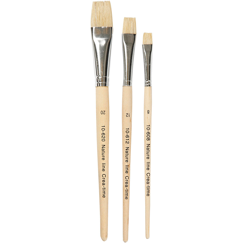 Creativ company nature line kwasten, afm 8+12+20, l: 18,5-20,5 cm, b: 10-20 mm, plat, 3 stuk 1 doos