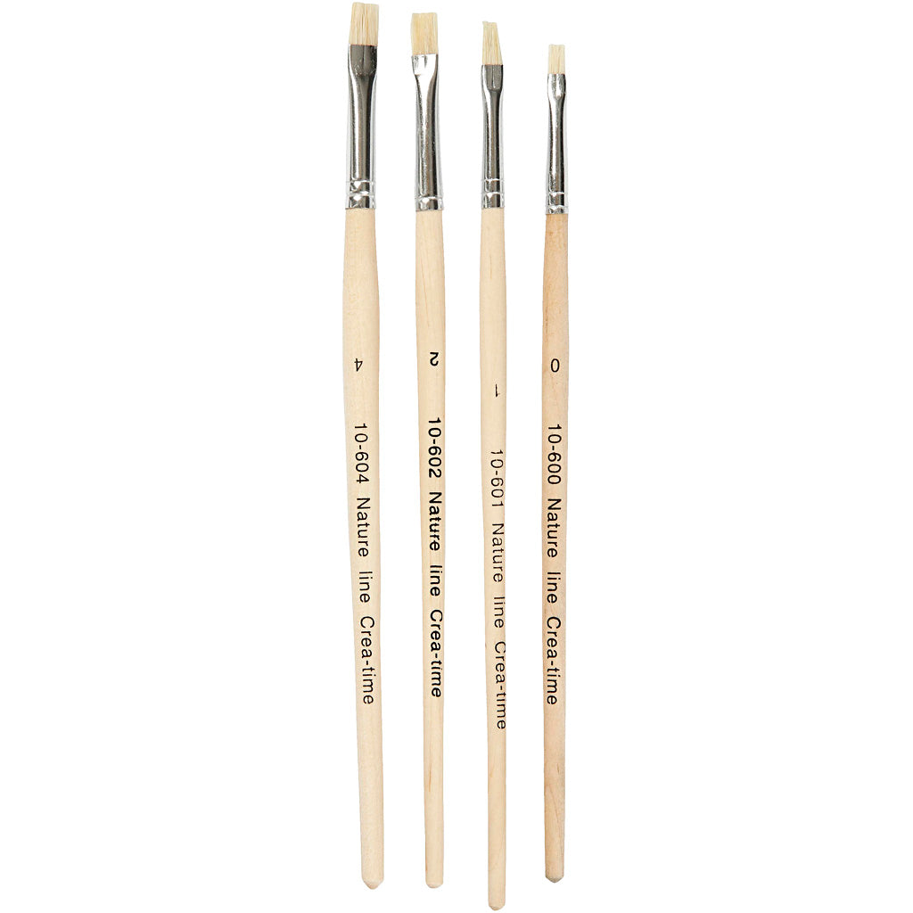 Creativ company nature line kwasten, afm 00+1+2+4, l: 18,5-19 cm, b: 5-7 mm, plat, 4 stuk 1 doos