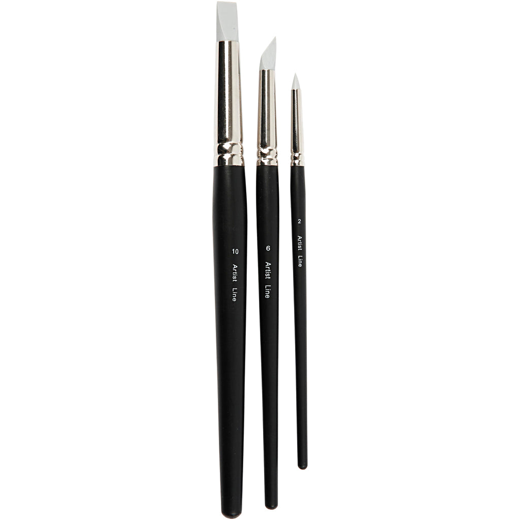 Creativ company artist line, afm 2+6+10, l: 19-25 cm, b: 6+10+15 mm, plat,rond, 3 stuk 1 doos