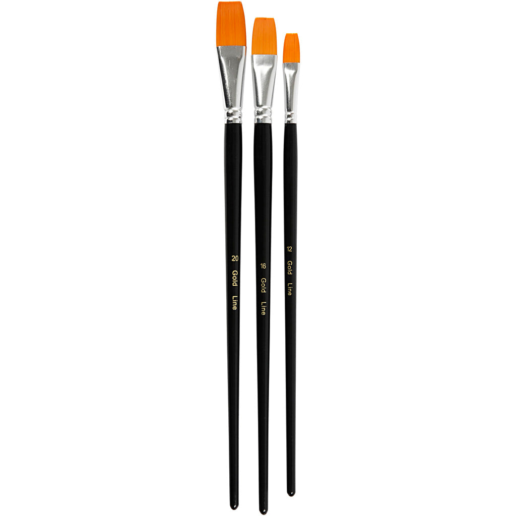Creativ company gold line penselen, afm 12+16+20, l: 30-33 cm, b: 12-20 mm, plat, 3 stuk 1 doos