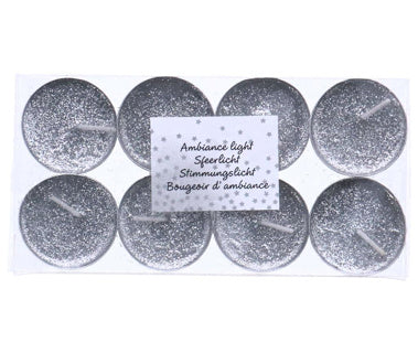Kerst theelicht 8 stuks zilver