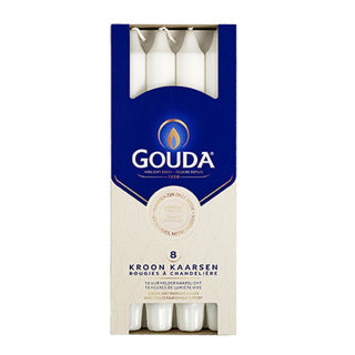 Gouda kroonkaarsen 8 stuks wit