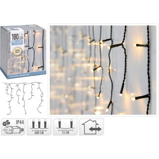 No brand kerst ijspegelverlichting 180 led warm wit buiten , 5mm lampje groene draad 600x52cm ip44