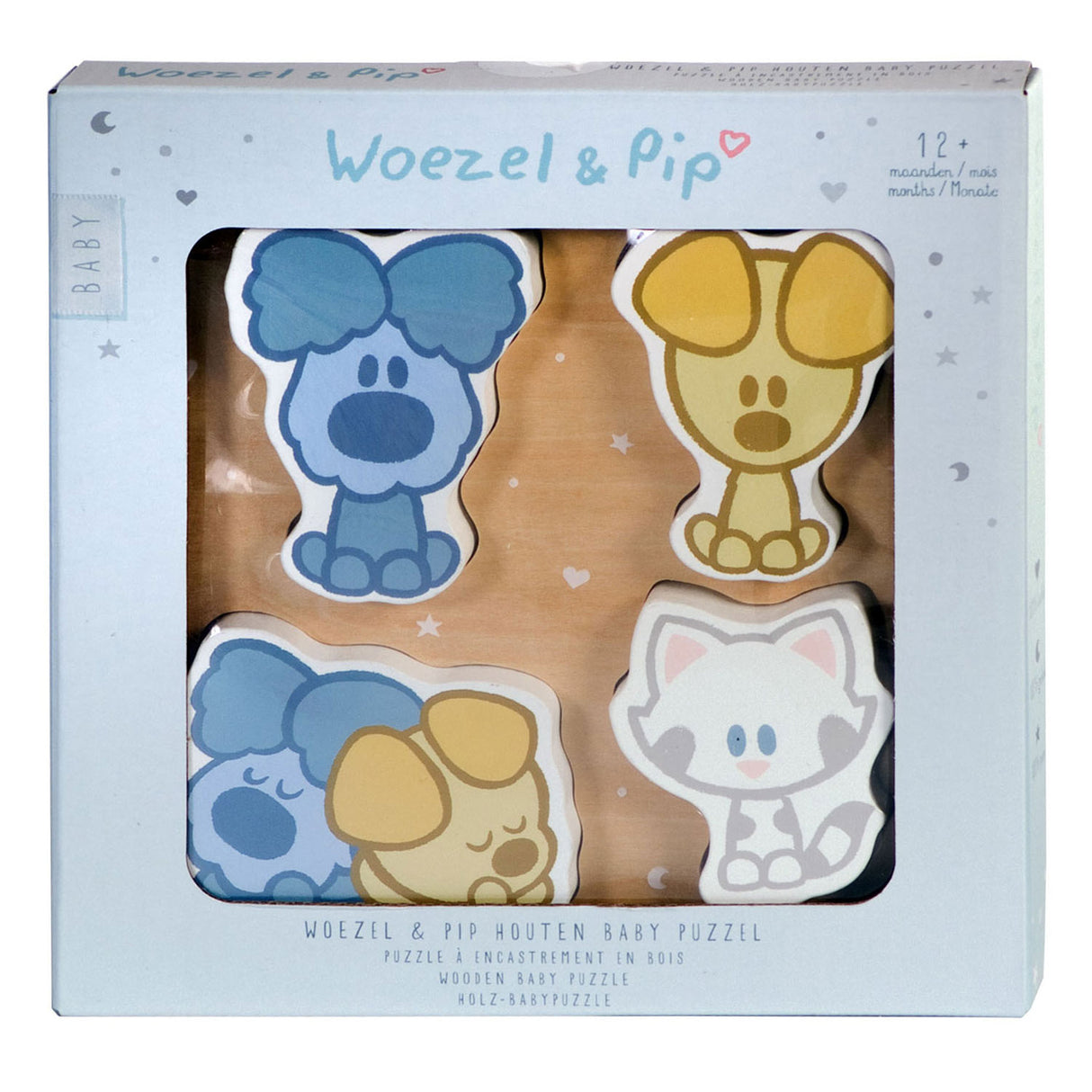 Rubo toys woezel en pip baby houten puzzel, 4st.