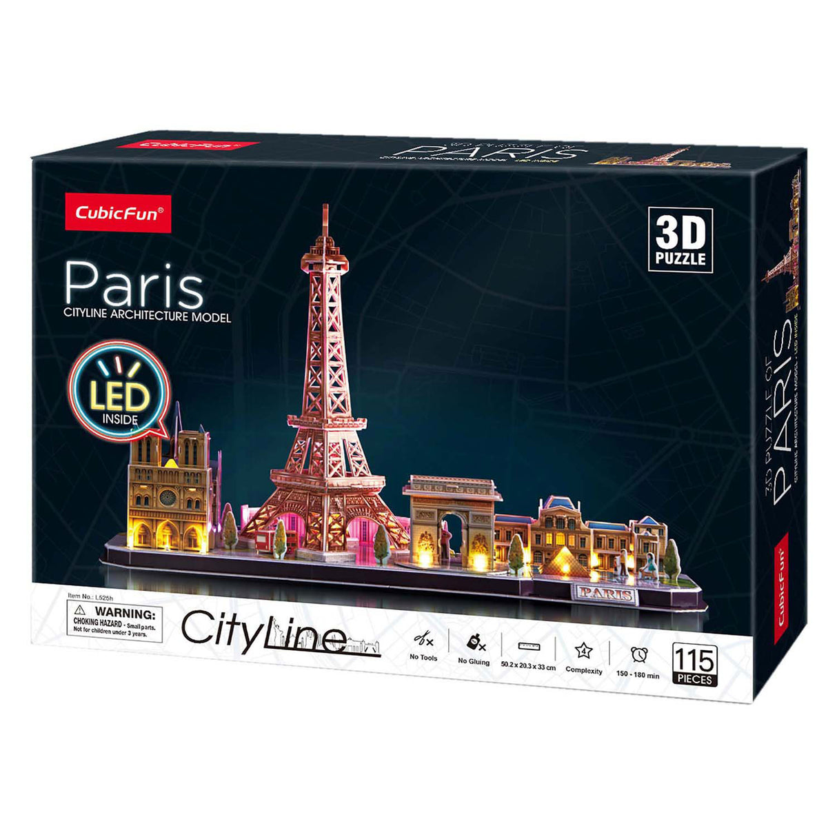 Cubic fun 3d puzzel city line paris met led verlichting, 115dlg.