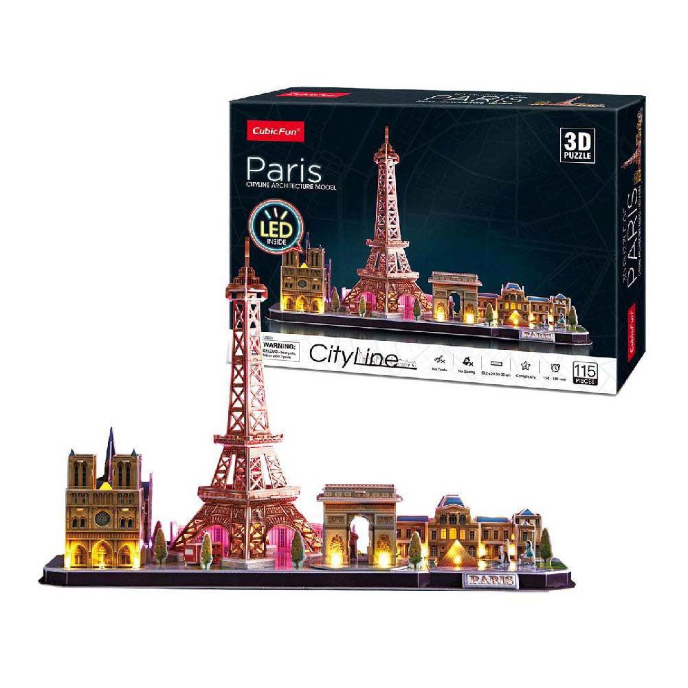 Cubic fun 3d puzzel city line paris met led verlichting, 115dlg.