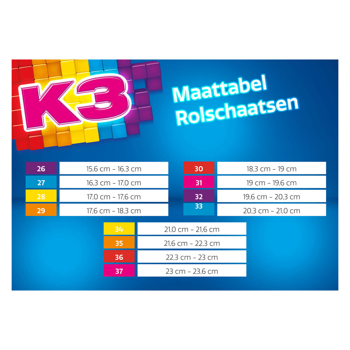 Studio 100 k3 rolschaatsen regenboog, maat 30-33