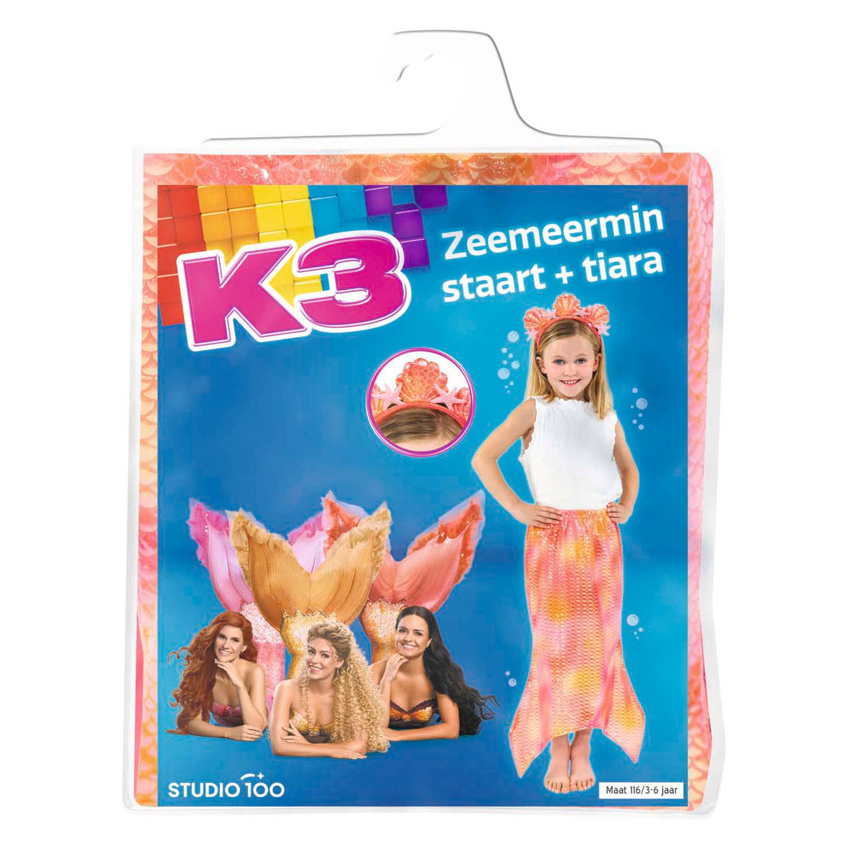 Studio 100 k3 zeemeerminstaart en tiara maat 116, 3-6 jaar