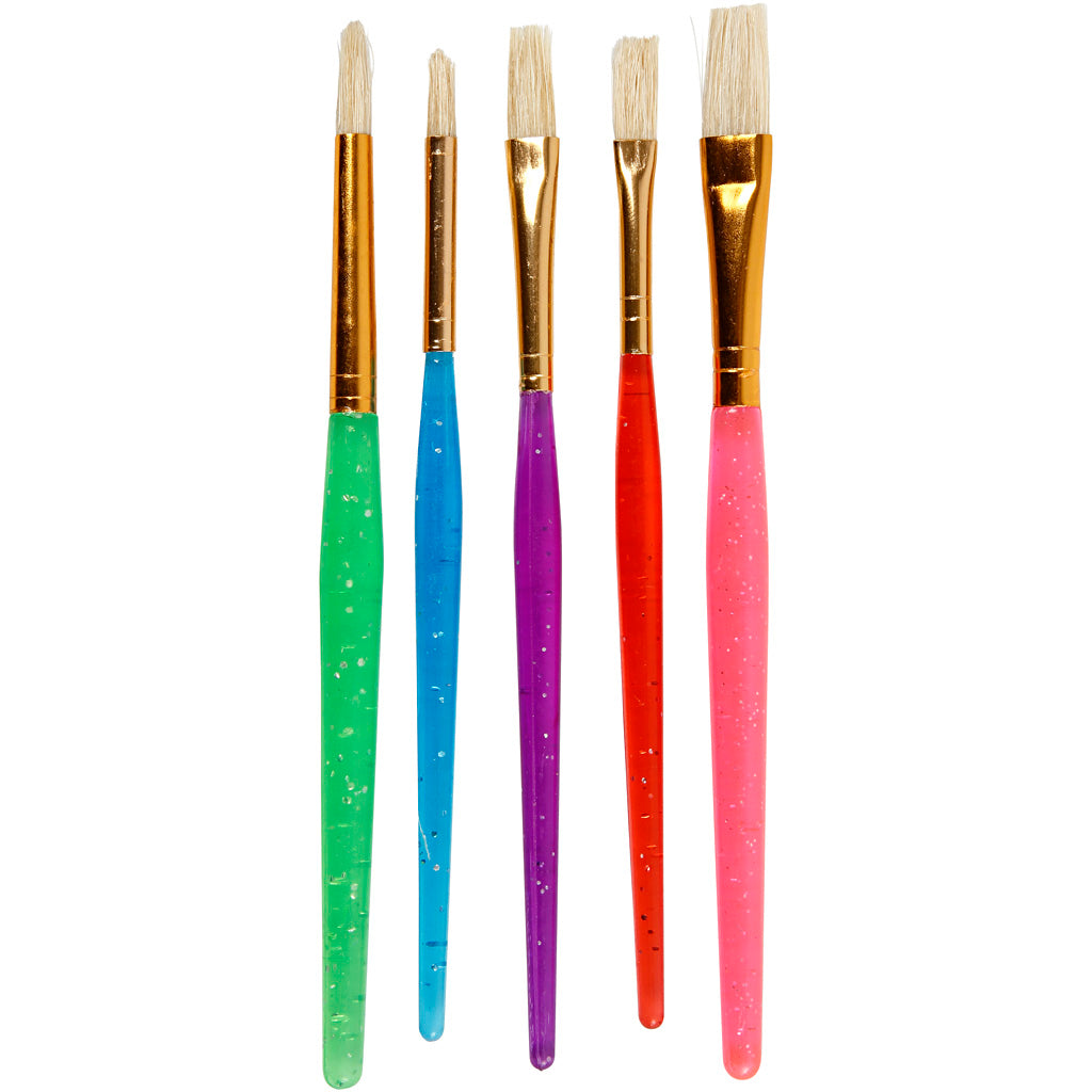 Creativ company kwasten voor kinderen, afm 8+12+18, l: 14-16 cm, b: 5-10 mm, plat,rond, diverse kleuren, 5 stuk 1 doos