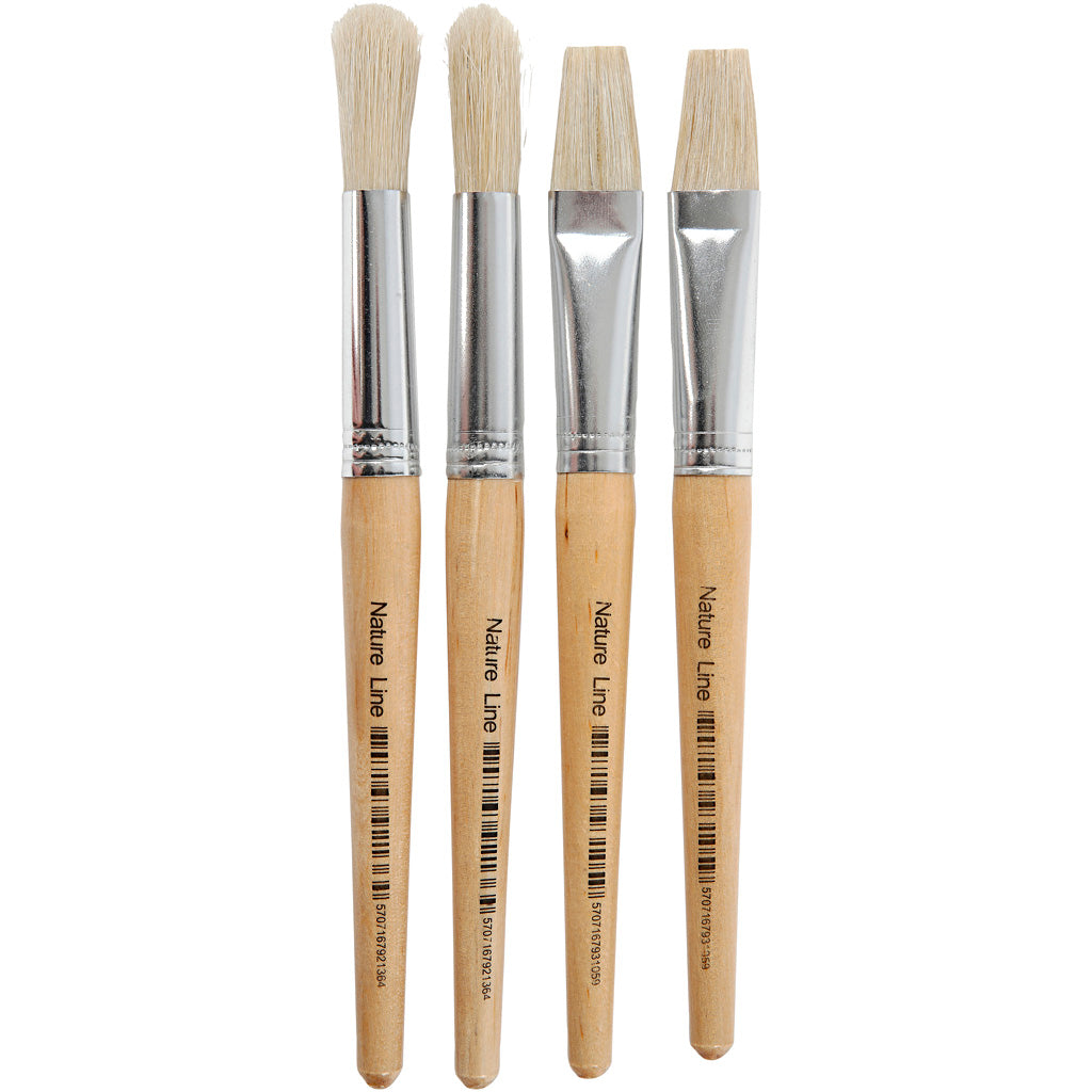 Creativ company kwasten voor kinderen, afm 15, l: 18,5+19,5 cm, b: 11+17 mm, plat,rond, 4 stuk 1 doos