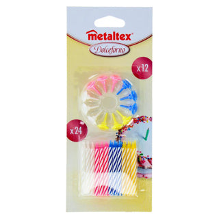 Metaltex taartkaarsen 24 stuks en 12 houders