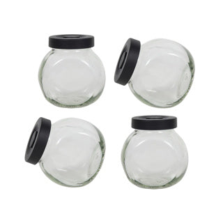 Geen merk kruidenpotje glas 4 stuks deksel mat zwart 175 ml