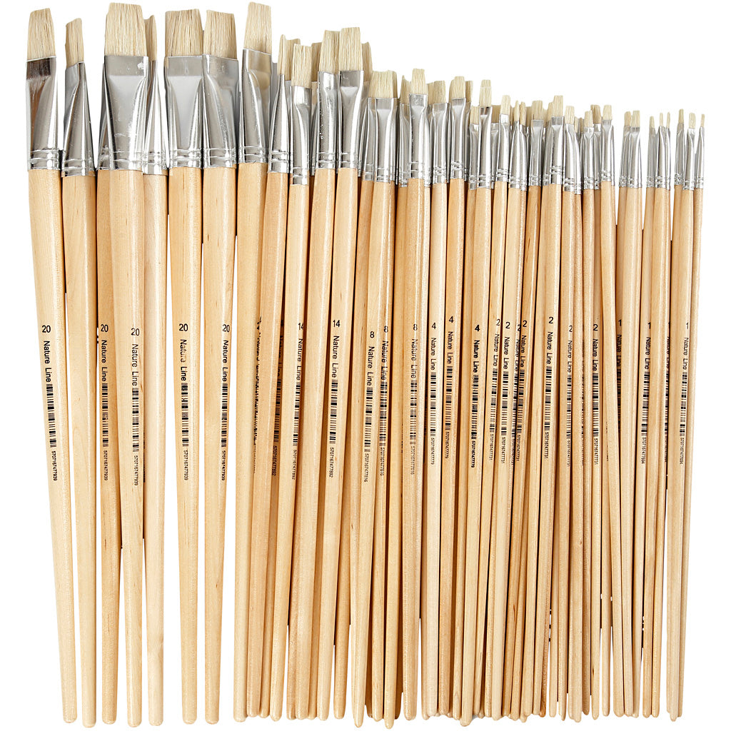 Creativ company nature line kwasten, afm 1+2+4+8+14+20, l: 27,5-33 cm, b: 5-19 mm, plat, 64 stuk 1 doos