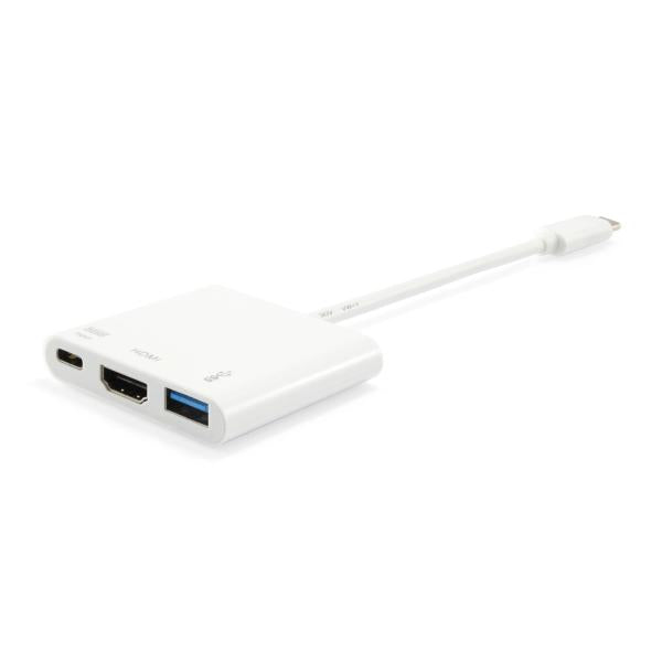 Equip 133461 usb type c to hdmi female usb a female pd adapter, 4k, pastic, 15cm, white
