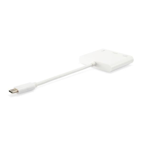 Equip 133461 usb type c to hdmi female usb a female pd adapter, 4k, pastic, 15cm, white