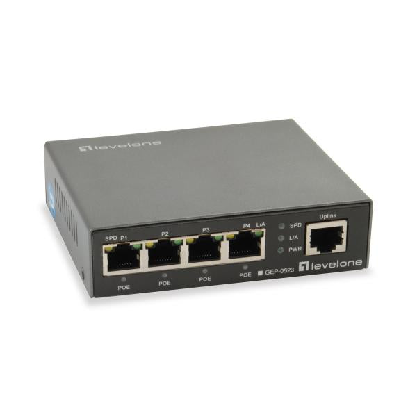 Levelone gep-0523 5-port gigabit poe switch, ieee 802.3af at, 4x poe, 60w, 10 100 1000mbps
