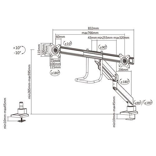 Neomounts nm-d775dxblack flat screen desk mount tv clamp, 8 kg, 10 - 32 ) 100x100 mm, bla