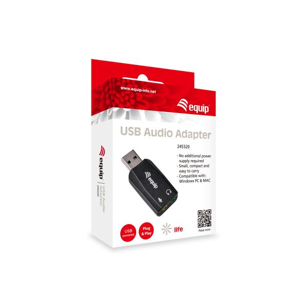 Equip 245320 usb audio adapter, usb type-a, 3.5 mm, 22 mm, 51 mm, 12 mm, black