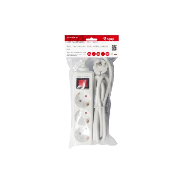 Equip 245551 3-outlet power strip with switch, 3x ac outlet(s) indoor, type f, 1.5 mm², 1.5m, white