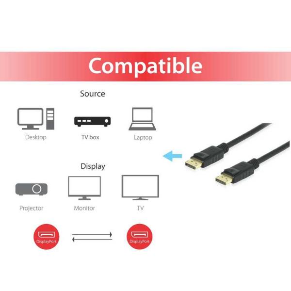 Equip 119253 display port cable, displayport 1.4, 8k 60hz and 4k 120hz, hdr, 3m, black