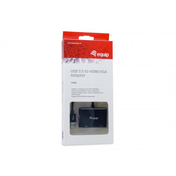 Equip 133386 usb to hdmi vga adapter, usb 3.2 gen 1 type-a, hdmi output, 1920 x 1080 pixels