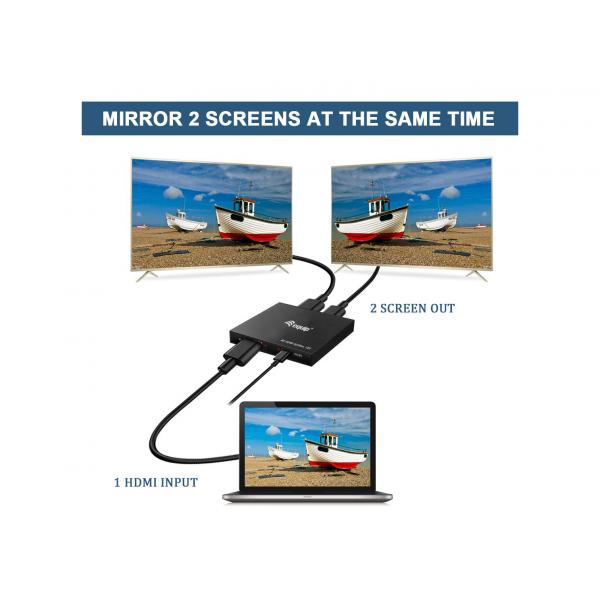 Equip 332715 ultra slim 2-port hdmi splitter, 3840 x 2160p, 4k ultra hd, power-by-usb, black