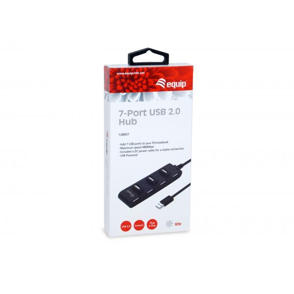 Equip 128957 7-port usb 2.0 hub, usb 2.0, usb 2.0, 480 mbit s, black