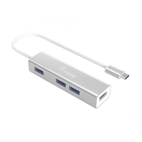 Equip 128958 usb-c to 4-port usb 3.0 hubs, usb 3.2 gen 1 type-c, type-a, 5000 mbit s, silver