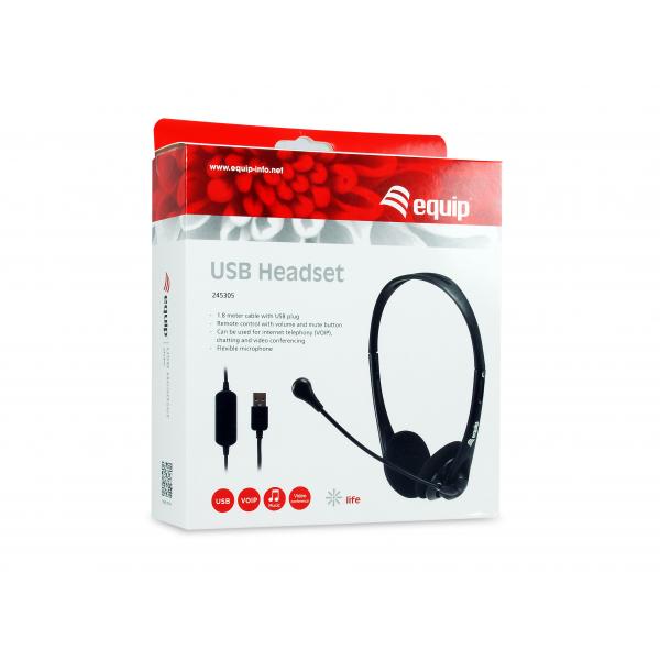Equip 245305 usb headset, headset, head-band, office call center, black, binaural, in-line control u