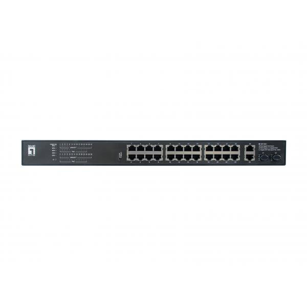 Levelone gep-2821 28-port gigabit poe switch, 24x poe outputs, 2x gigabit rj45, 2x gigabit sfp, 1u