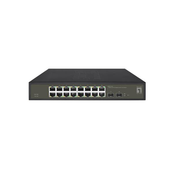 Levelone ges-2118 hilbert 18-port smart lite managed l2 switch, 16x rj45 gigabit, 2x sfp, 1000 mbps