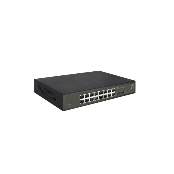 Levelone ges-2118 hilbert 18-port smart lite managed l2 switch, 16x rj45 gigabit, 2x sfp, 1000 mbps