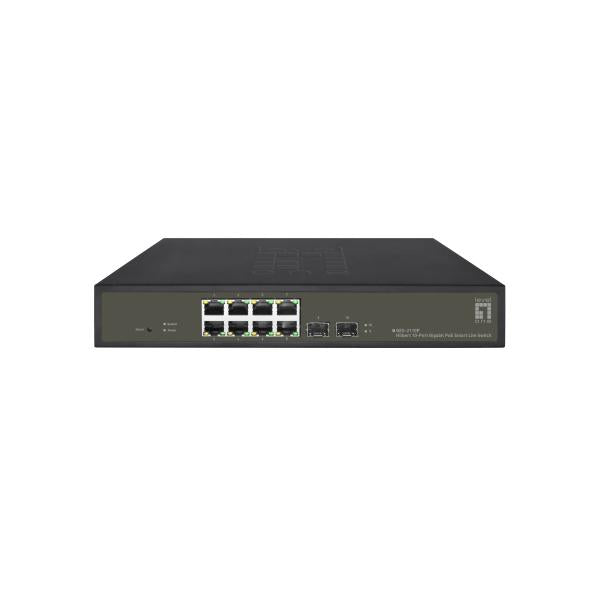 Levelone ges-2110p hilbert 10-port gigabit poe smart lite managed l2 switch, 8x poe outputs, 2x sfp