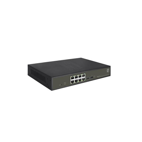 Levelone ges-2110p hilbert 10-port gigabit poe smart lite managed l2 switch, 8x poe outputs, 2x sfp