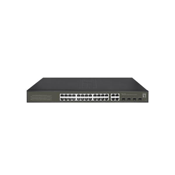 Levelone ges-2128p hilbert 28-port gigabit poe smart lite managed switch, 24x poe, 380w, 4x sfp rj45
