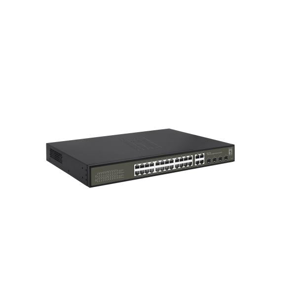 Levelone ges-2128p hilbert 28-port gigabit poe smart lite managed switch, 24x poe, 380w, 4x sfp rj45