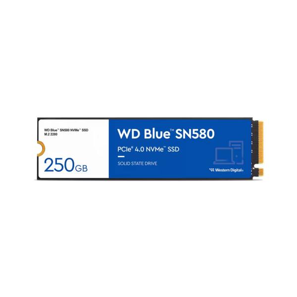 Western digital wds250g3b0e sn580 wd blue ssd, 250 gb, m.2 nvme, pcie gen 4x4, 4000 mb s